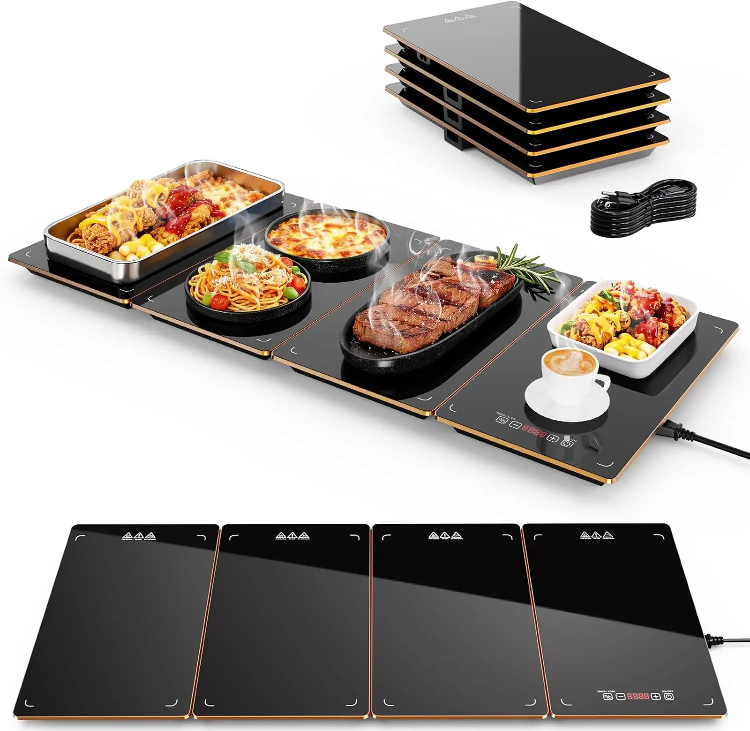 

4-in-1 Electric Warming Tray for Food, Buffet Party Use, 33"x15" Countertop Mat with Adjustable Heat