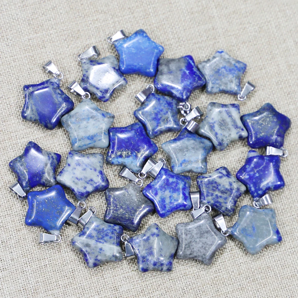 

Fashion Natural Stone Lapis Lazuli Star Pendants Pentagram Necklace Charms Jewelry Making Bracelet Accessories Wholesale 24Pcs