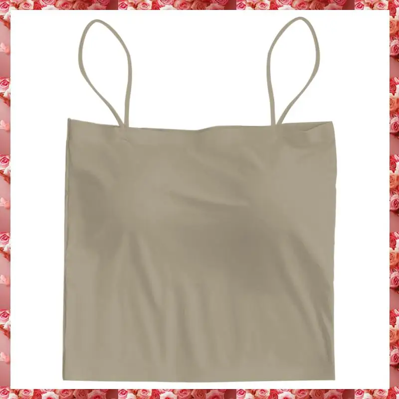 Women's Ice Silk Camisole With Chest Pad Anti-Light Bottoming Tops Cropped Tanks Can Be Worn Outside