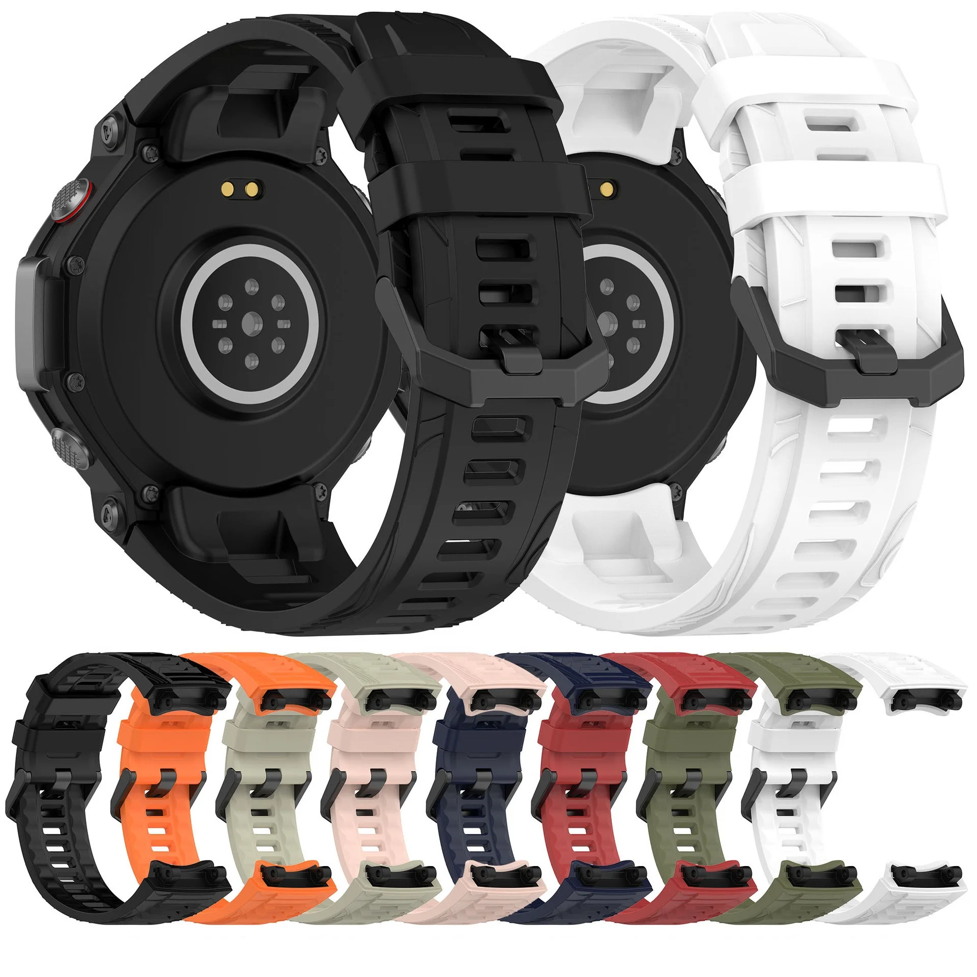 Pulseira de relógio para AMAZFIT T-Rex 3 A2322, pulseira de silicone macio com fivela de aço, acessórios de substituição, 20 peças