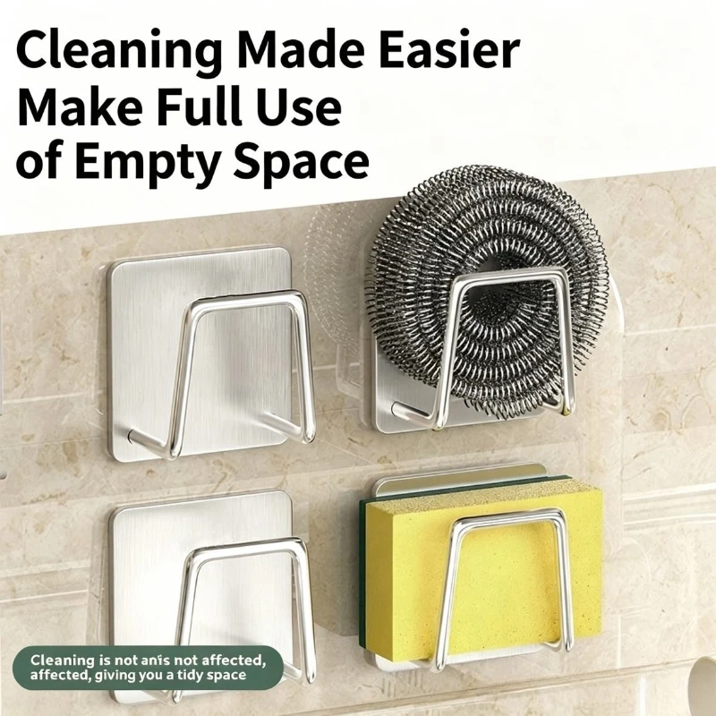 1-12PCS Self-Adhesive Sink Sponge Holder, Drain Rack Organizer for Kitchen and Bathroom Countertop Storage Wall Hooks
