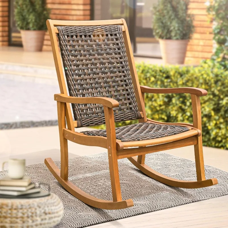 Lexicon Wood   Chair Comfortable Curvy Design, Ideal for Porch, Deck, Patio Furniture, and Outdoor Furniture Accent Chair