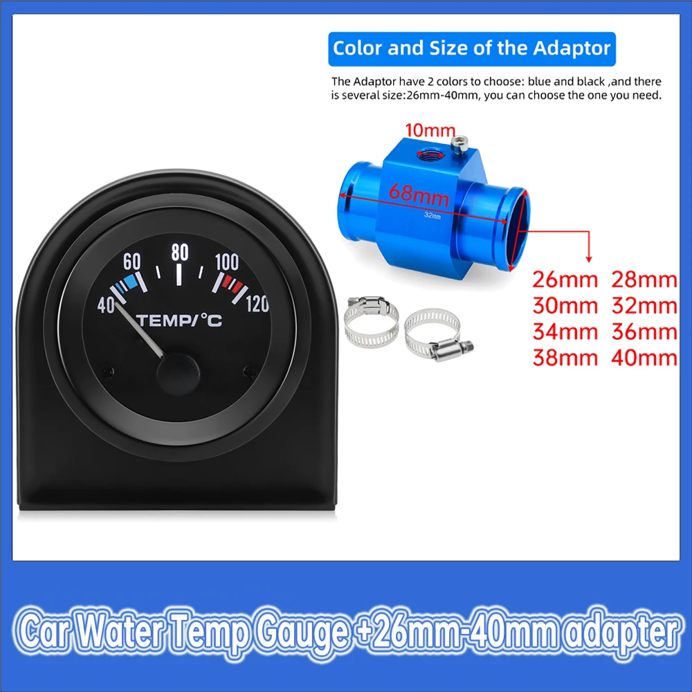 

Автомобильный измеритель температуры воды 40-120 °C + адаптер 26 мм-40 мм, автомобильный указатель с белым светодиодом, автомобильный измеритель температуры воды с черной рамкой, автомобильный прибор