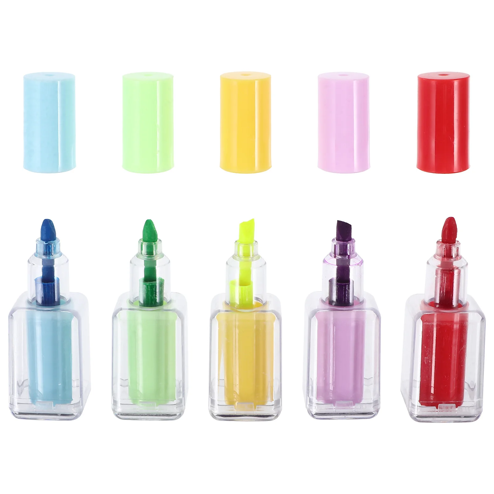 5pcs Mini Highlighters Cute Shape Bright Color Pens For Paper Metal Glass Plastic Smooth Writing Portable Art Supply School