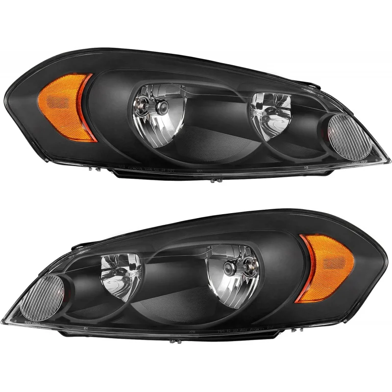 

Headlight Assembly Compatible with 2006-2013 Chevy Impala 06 07 Chevy Monte Carlo Replacement Headlamp Black Housing Amber Refle