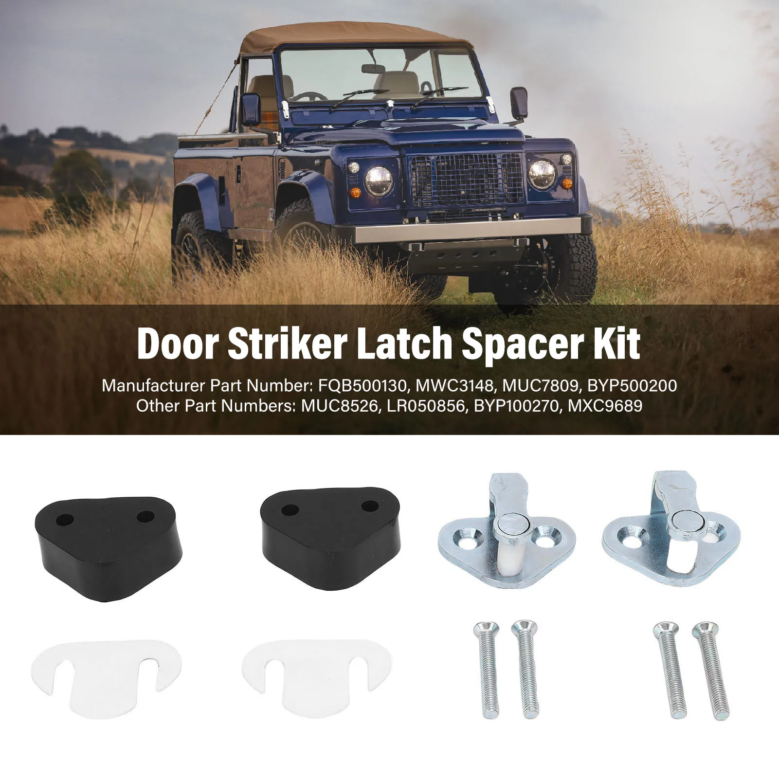 

MWC3148 Door Striker Spacers Kit with Bolts FQB500130 Rugged Long Lifespan Replacement for Defender 90/110/130 MUC7809