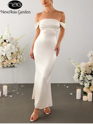 NewAsia Women's Strapless Off Shoulder Satin Long Dress Double-layer Sleeveless Ruched Fashion Party Tube Maxi Dresses Summer