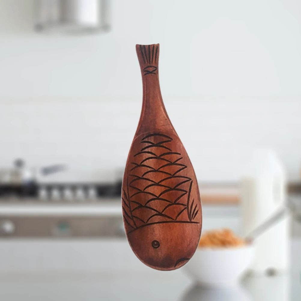 

Wooden Rice Spoon Fish Shape Natural Wood Cooking Utensil For Kitchen Non-Stick Surfaces Dishwasher Safe Moisture
