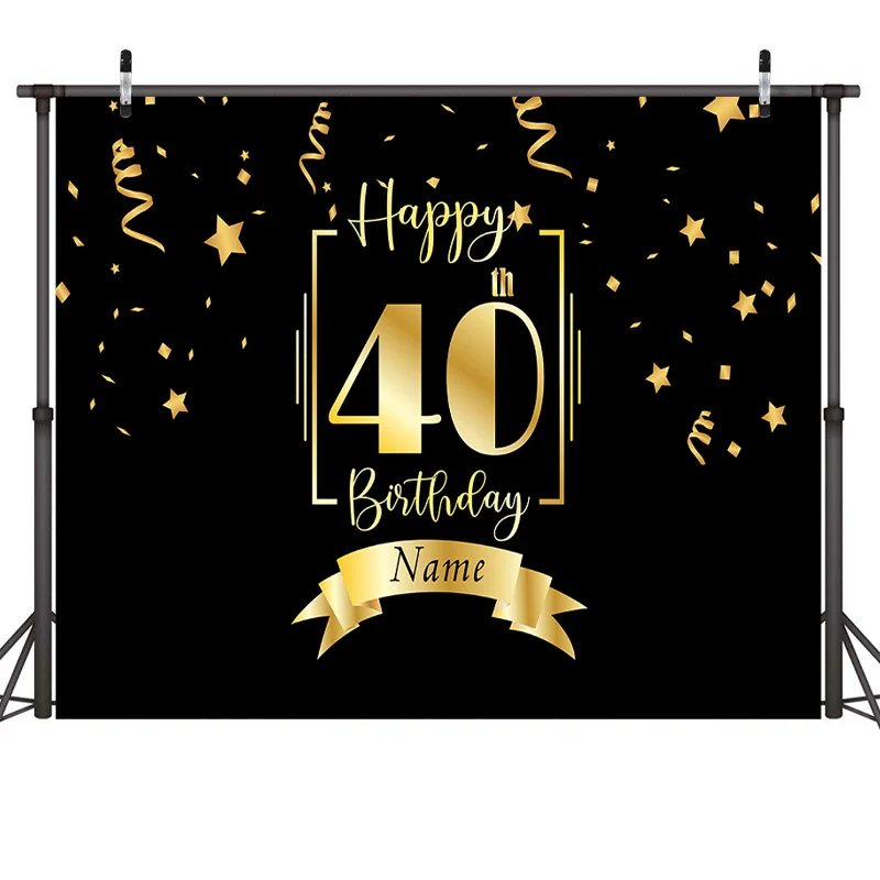 

Happy 40th Birthday Banner Party Photography Backdrop Decor Supplies Black Gold 40 Years Old Today Background For Women