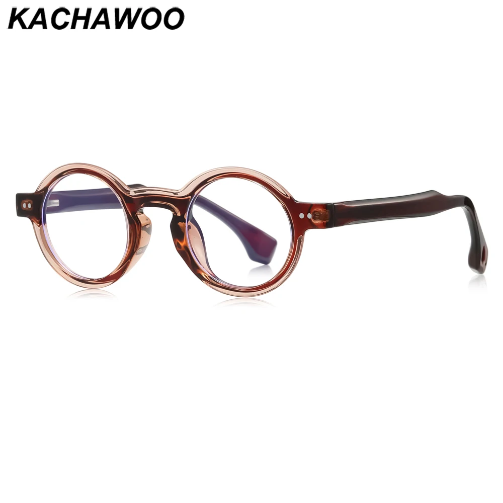 

Kachawoo TR90, круглые синие светоблокирующие очки для мужчин, ацетатная оправа для очков в стиле ретро, женские аксессуары унисекс, коричневый, черный