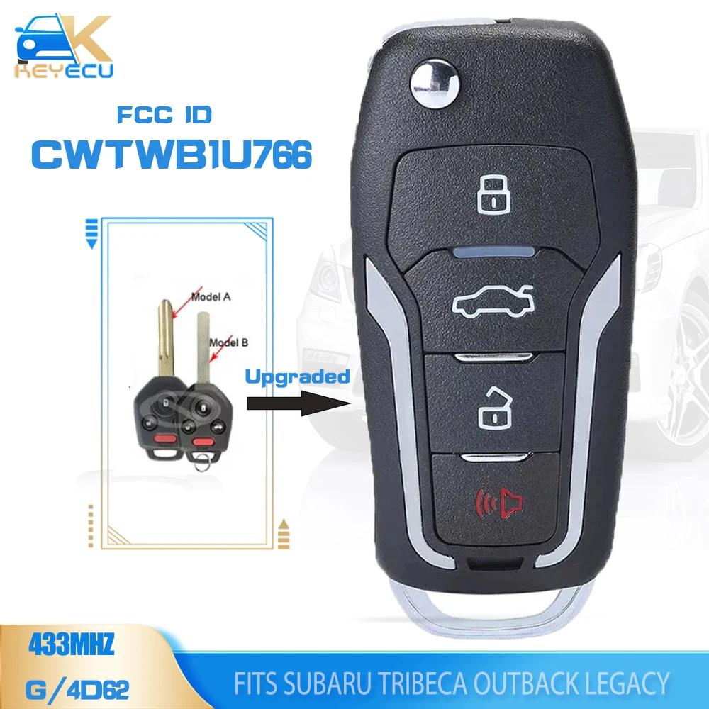 

KEYECU CWTWB1U766 Upgraded Flip Remote Key Fob 433MHz 4D62 / G Chip 4 Button for Subaru Tribeca Outback Legacy 2008 2009 2010