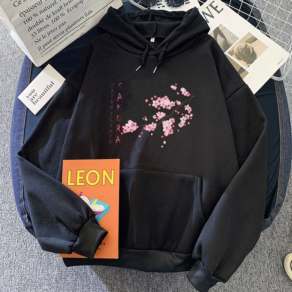 Japanese Blossom Sakura Printing Hoodies Female Casual Long Sleeve Sweatshirt with Pocket Women/Men Winter Comfortable Pullovers