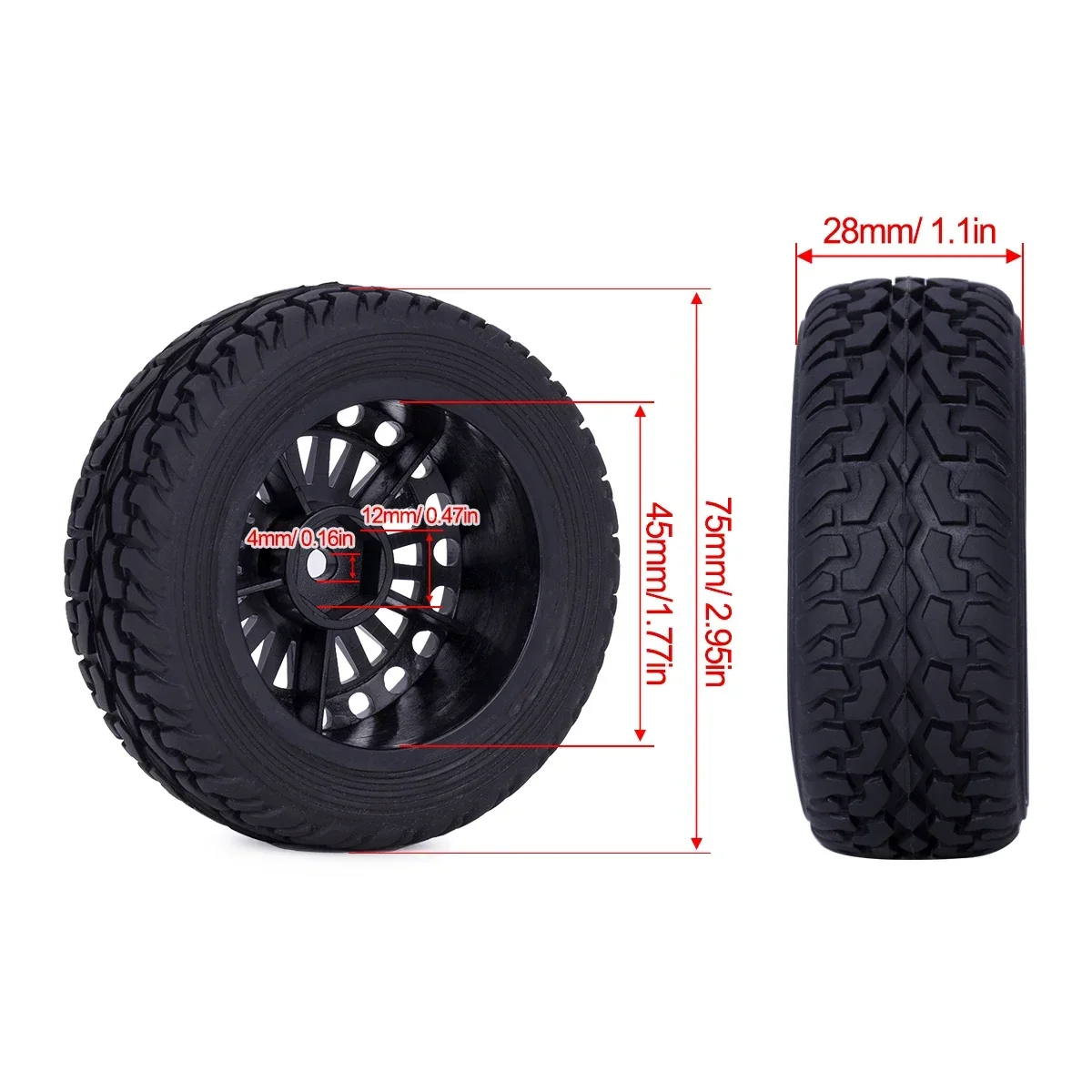 75*28mm Rubber Plastic Wheels TT-02 Tire for 1/10 1/14 1/16 RC Rally Racing Car Tamiya Wltoys TT01 144001 94122 Upgrades Parts