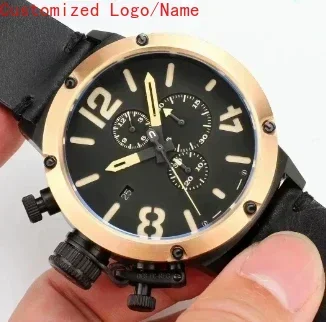 Мужские кварцевые часы U, черный, розовое золото, состаренный коричневый, из коровьей кожи, хронограф, лодка, хРОНОМЕТР U1001 U72 Chimera, по индивидуальному заказу