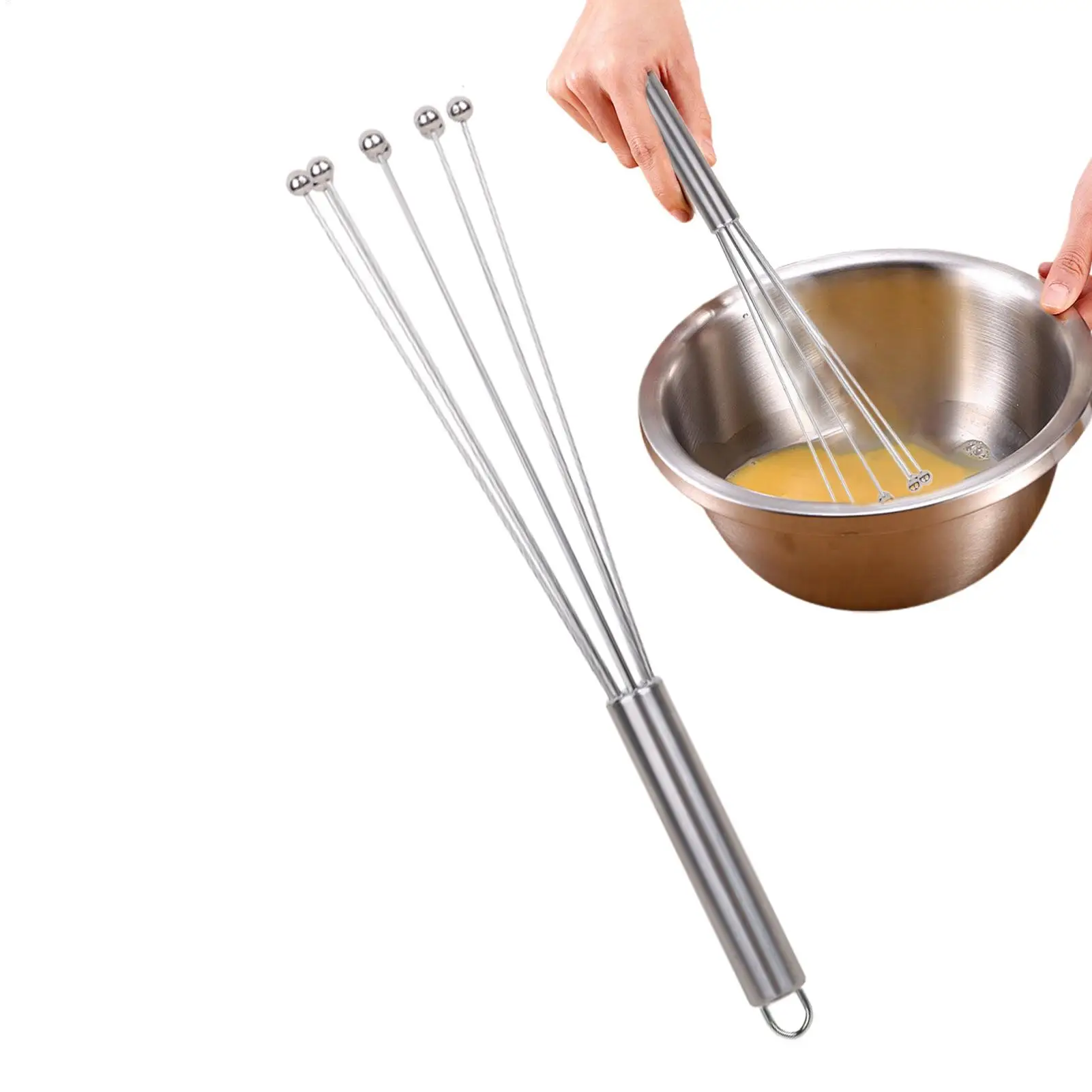 Kitchen Egg Beater Stainless Steel Ball Mixer Manual Metal Egg Beater for Cooking Mixing Egg Stirring Kitchen Baking Tool