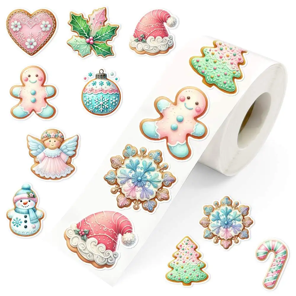 200Pcs Christmas Cookie Stickers Cute Gingerbread Man Snowflake Xmas Self‑adhesive Seal Labels for Gift Wrapping Scrapbooking
