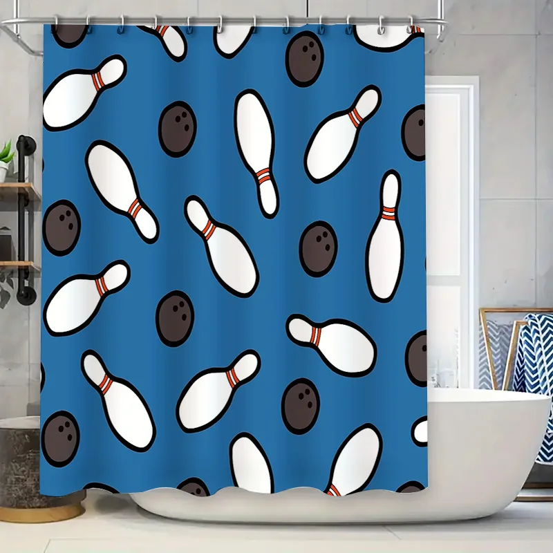 

Bowling Shower Curtain Retro Sporty Decor Bathroom Set Waterproof Vintage Game Room Decor Fun Themed Shower Curtain