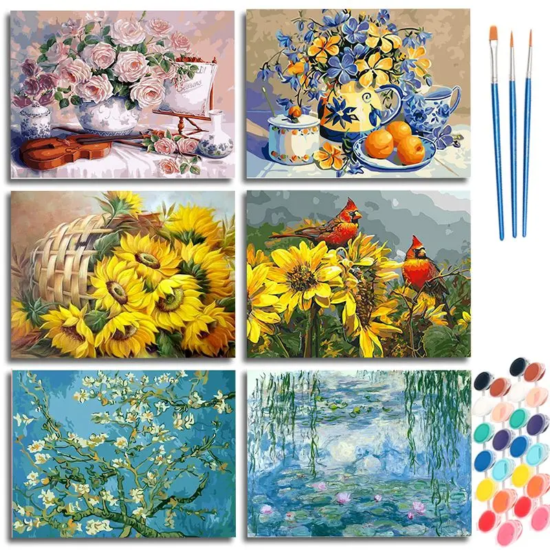 

CHENISTORY DIY Paint By Number Sunflowers HandPainted Paintings Art Drawing On Canvas Pictures By Numbers Kits Home Decor