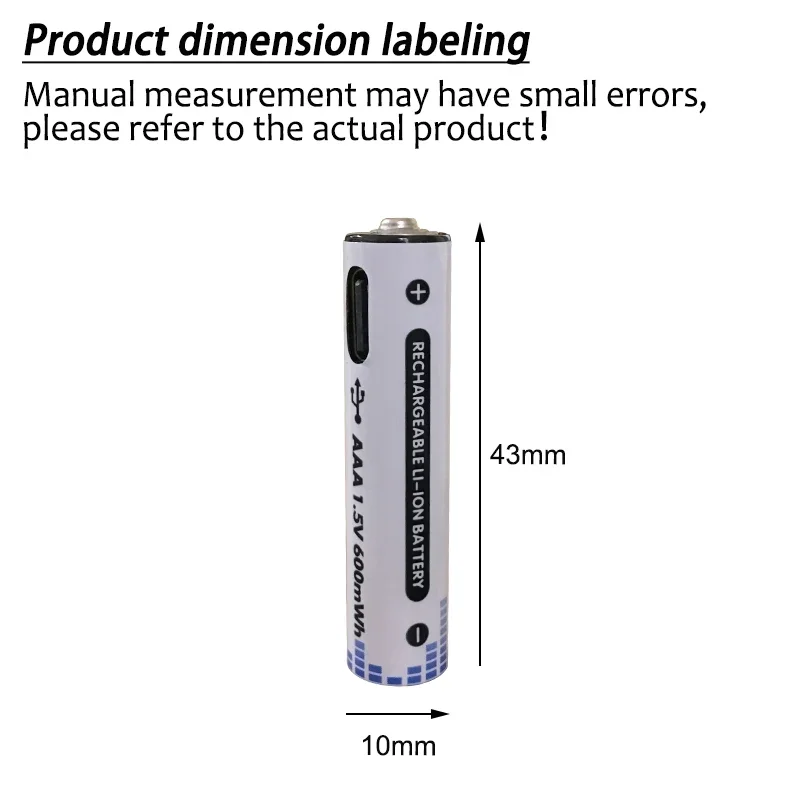 Batterie au lithium aste USB de type C, charge rapide, adaptée à la télécommande, lampe de poche, jouet électrique, AAA, 1.5V, 600mWh