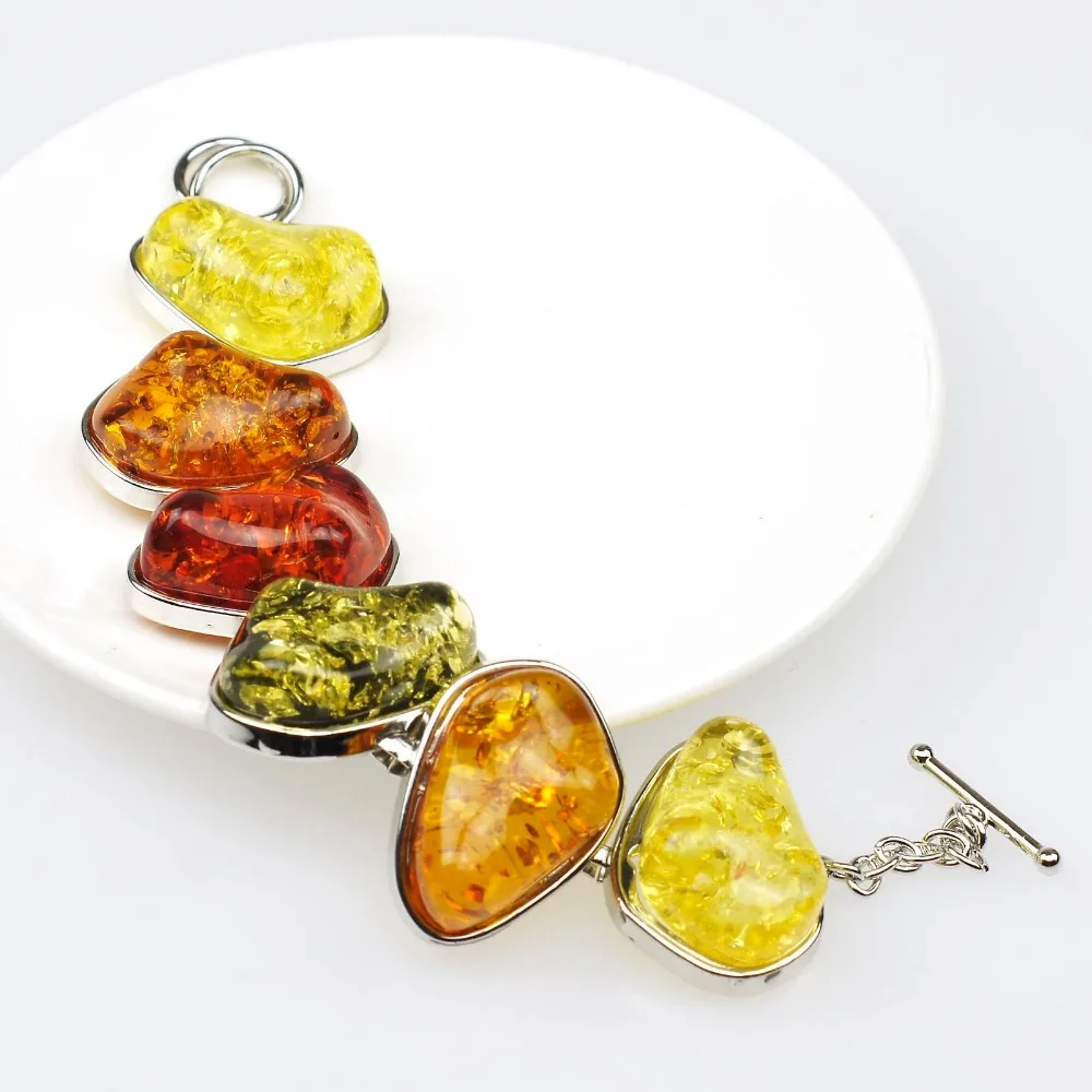 Exquisite Link Bangle Baltic Faux Amber Simulated Elegance Honey Stylish Bracelet For Women Girls Multicolor Jewelry DL82101