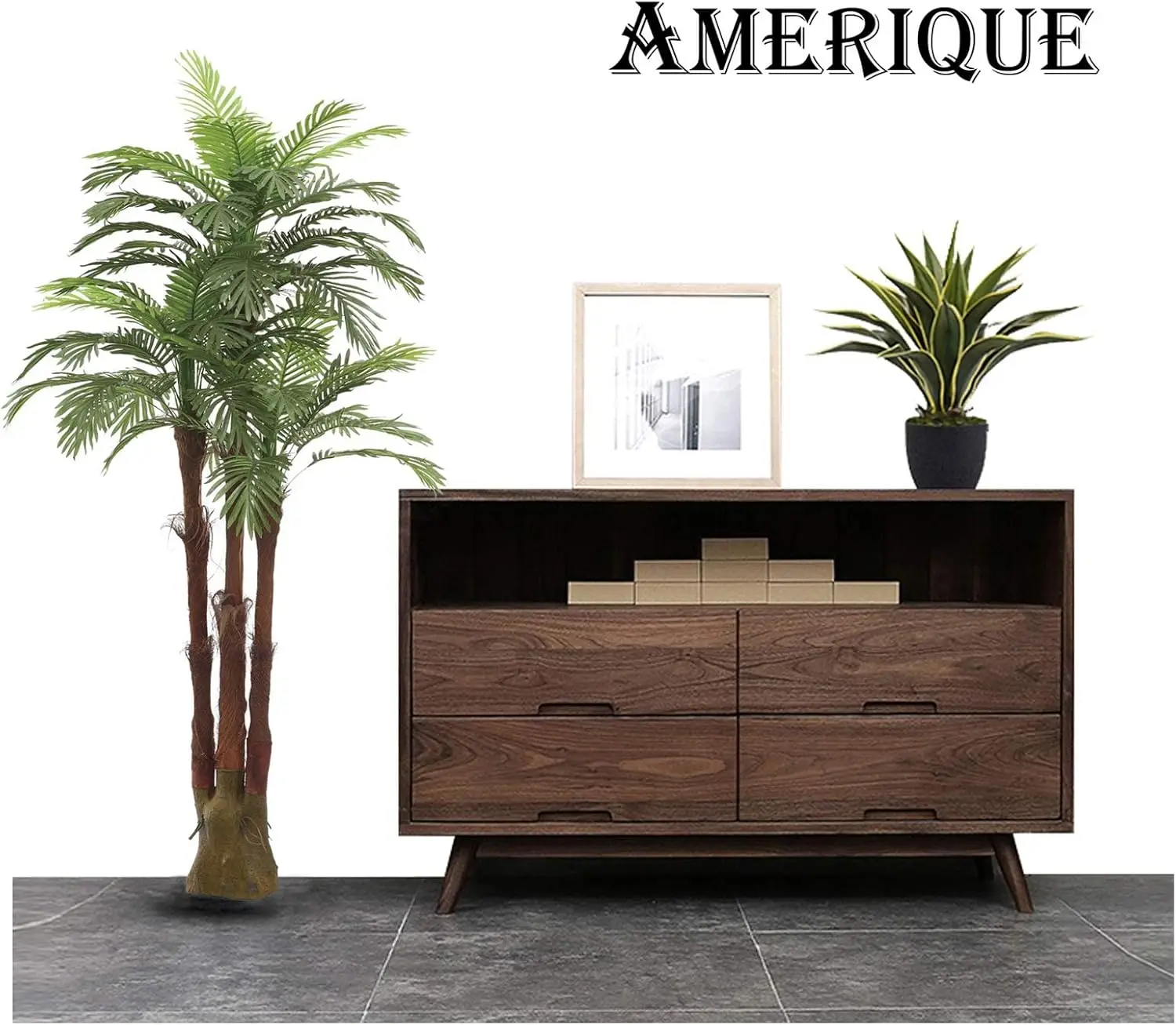 AMERIQUE coppia splendido albero di piante artificiali di palma tropicale tripla da 6 piedi con tronco Standable, tecnologia Real Touch,