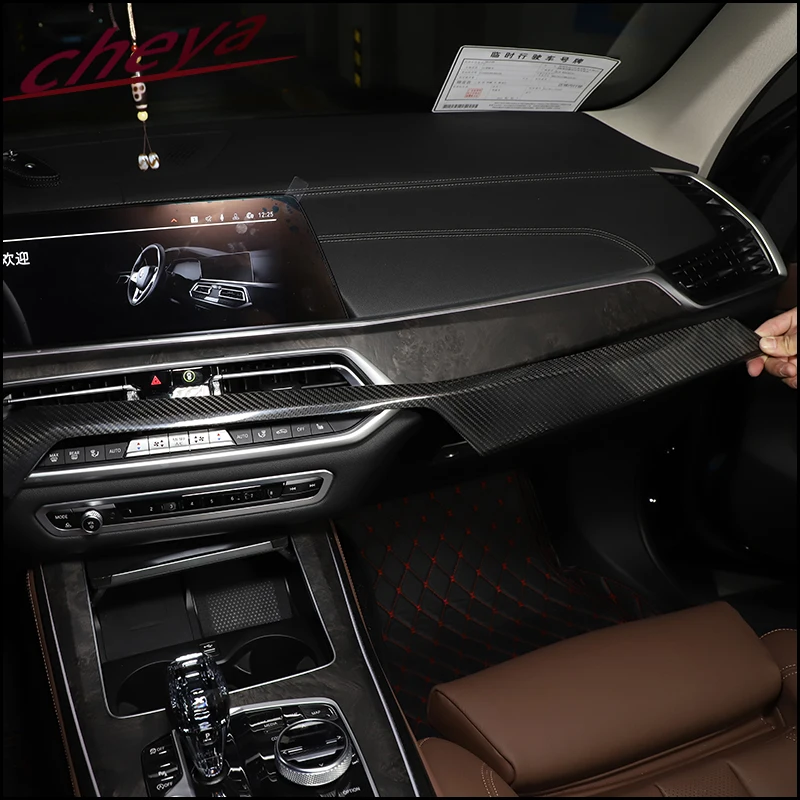 لسيارات BMW X5 X6 G05 G06 2019-2022 LHD ألياف الكربون الحقيقية لوحة سيارة غطاء لوحة مزخرفة الملحقات الداخلية 2 قطعة #1