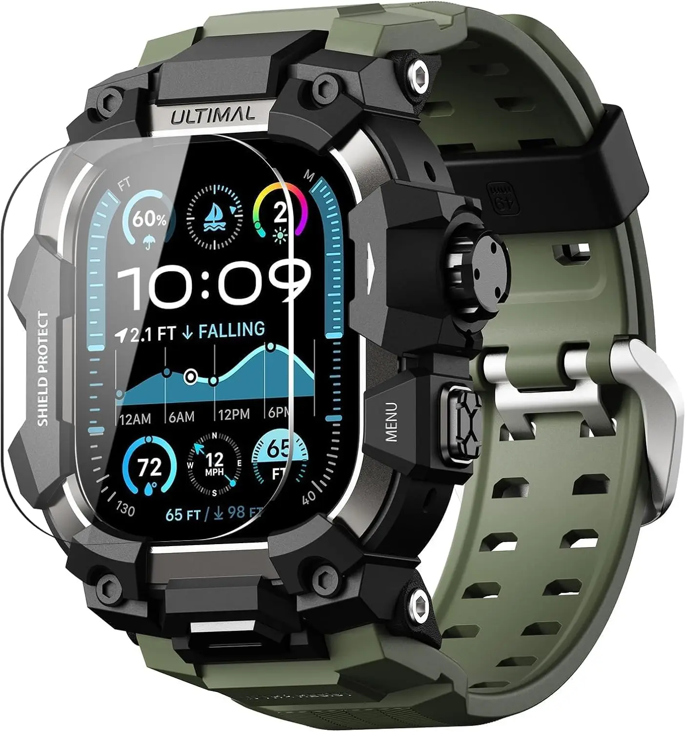 Military Shockproof Case with Tactical Band for 49mm Smartwatch, Army Green Cover