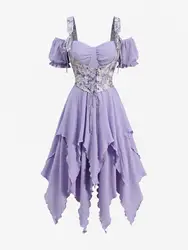 ROSEGAL Plus Size Women's Dresses Flower Printed Lace Up Corset Handkerchief Textured 2 in 1 Dress Asymmetrical Vestidos 5XL