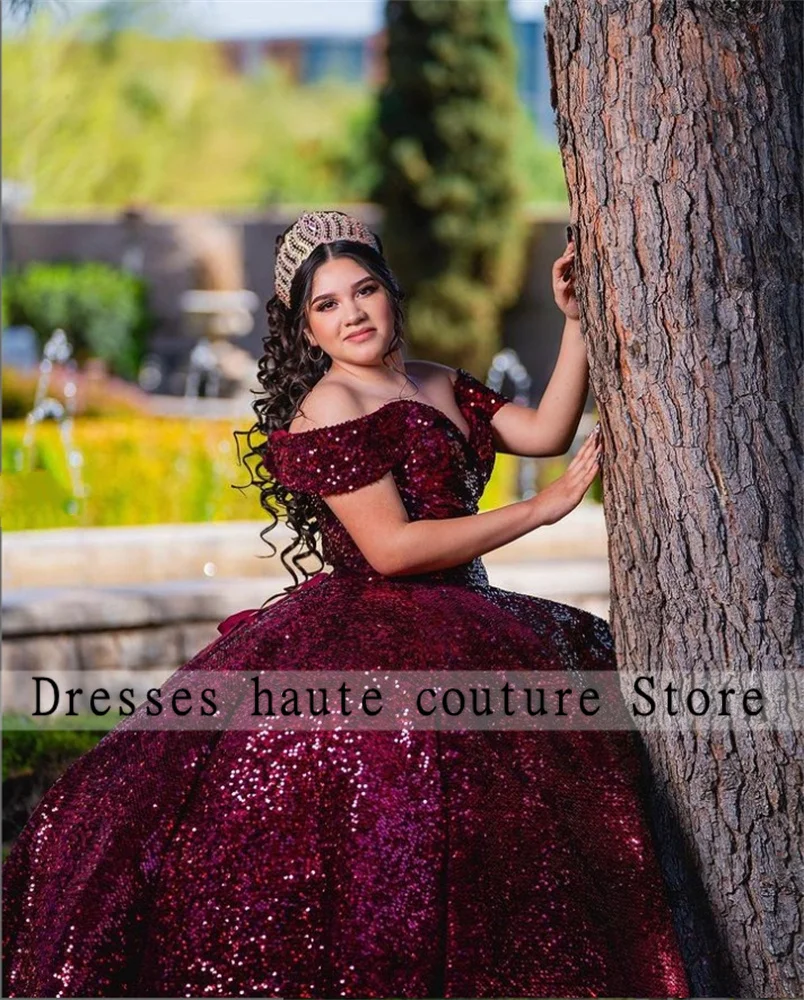 Burgundy Sequin Corset Quinceanera Dresses Ball Gown 2023 Sweetheart Princess Sweet 16 Dresses Wedding Gown Luxury vestidos 15