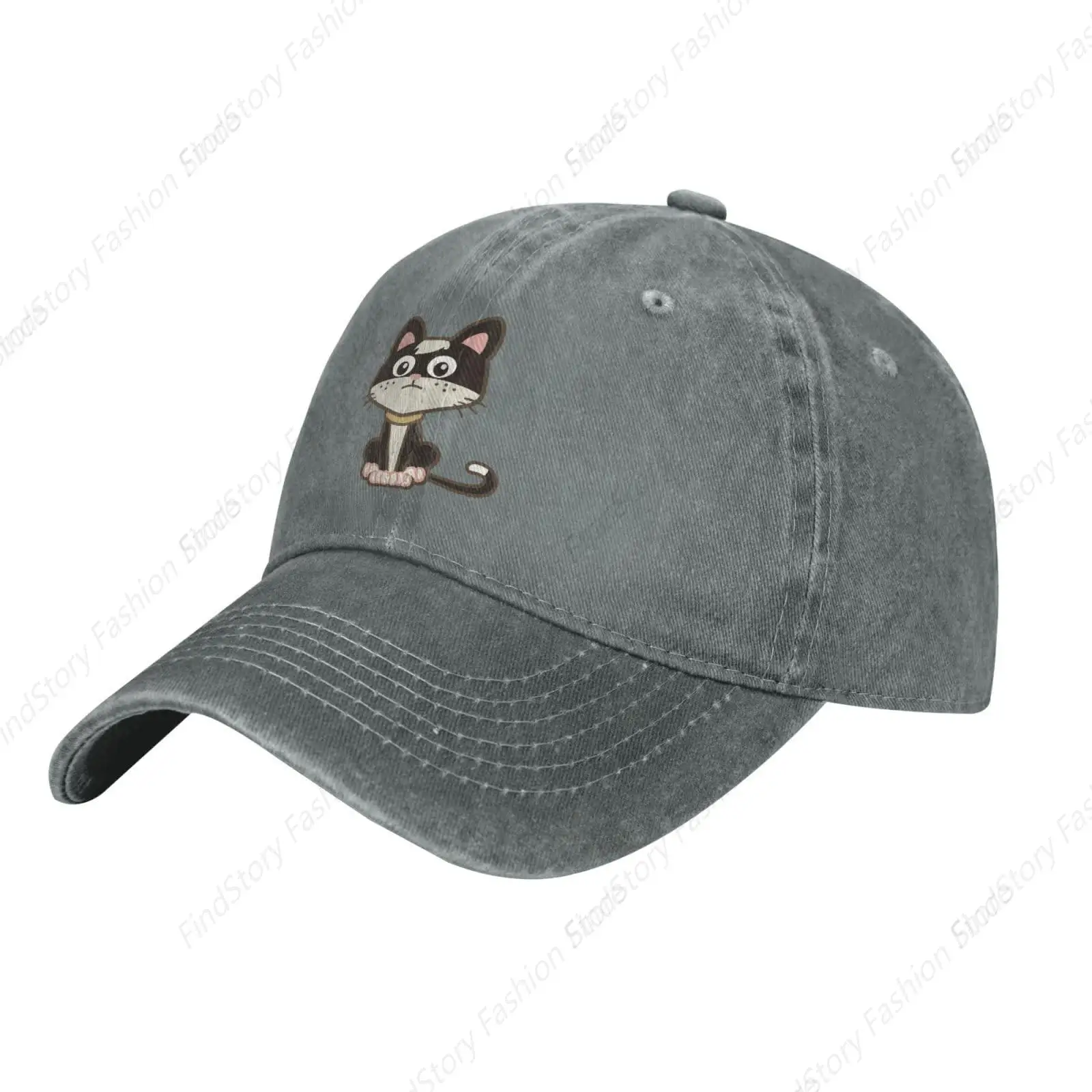 Sitting On The End of The Black Cartoon Cat Baseball Cap Trucker Denim Golf Dad Hat Cotton Adjustable Fishing Daily Outdoor