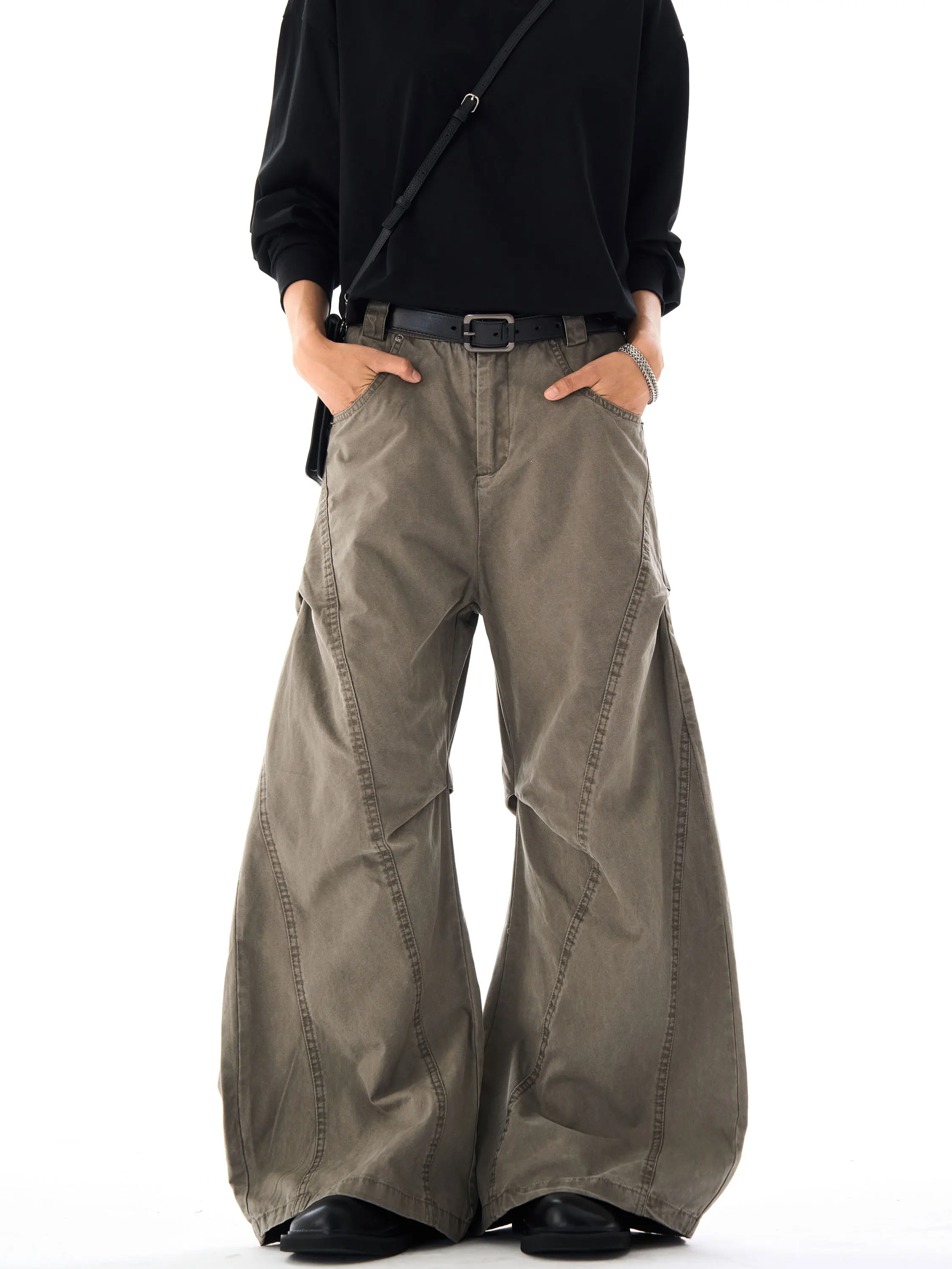 

J LONE American Retro Folded Work Pants Men's Loose Casual Wide Leg Knife Pants Scythe Pants Cotton Youth Leisure Trousers