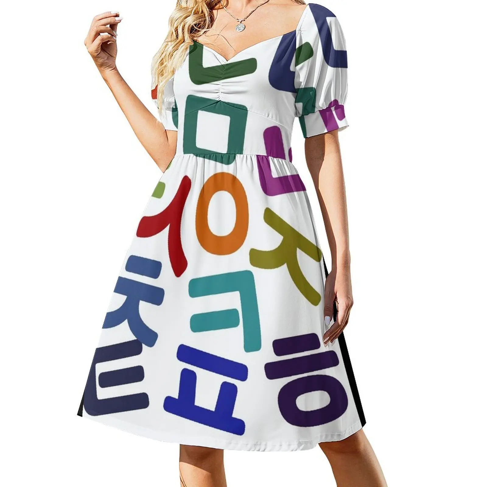 

Korean Alphabet Hangul Consonants Colourful Short Sleeved Dress dress party night dresses summer summer dresses Dress