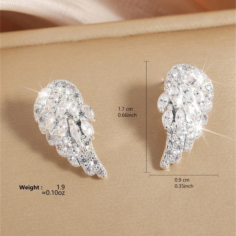 RAKOL  Angel Wings Stud Earrings for Women Shiny Zircon New Fashion Temperament Earrings Party Jewelry Gifts