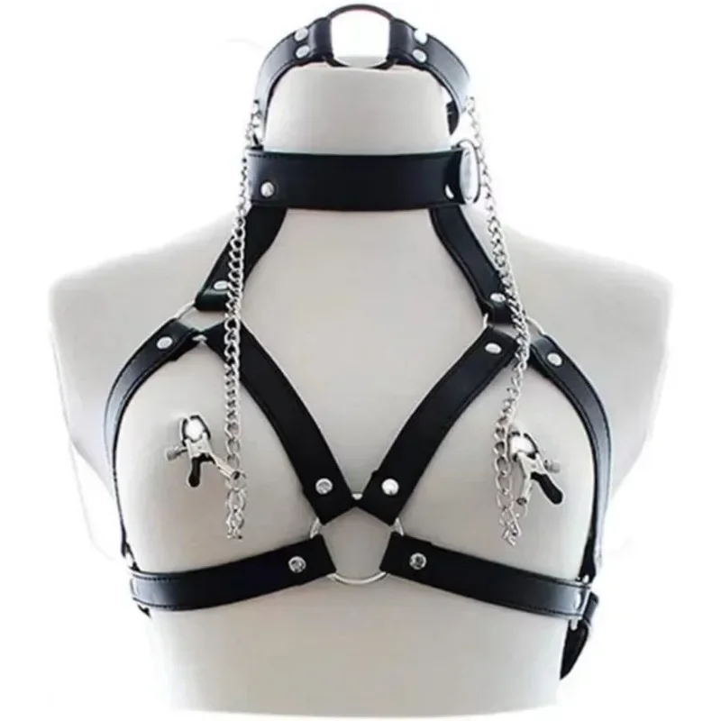 Sex Bondage Nipple Clamp SM Chest Harness Breast Clamp Neck Collar Restraint Fetish Kit BDSM Strap for Adult Sex Game Sex Shop