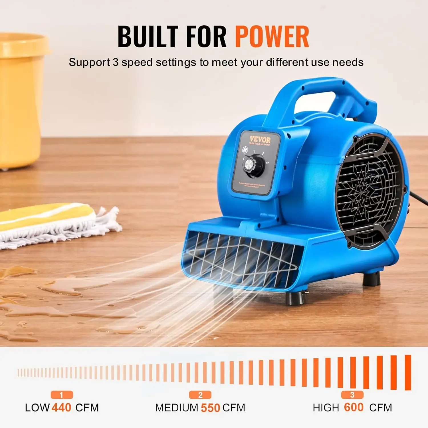 

Floor Blower, 1360 RPM 600 CFM, Air Mover for Drying and Cooling, Portable Carpet Dryer Fan with 4 Blowing Angles