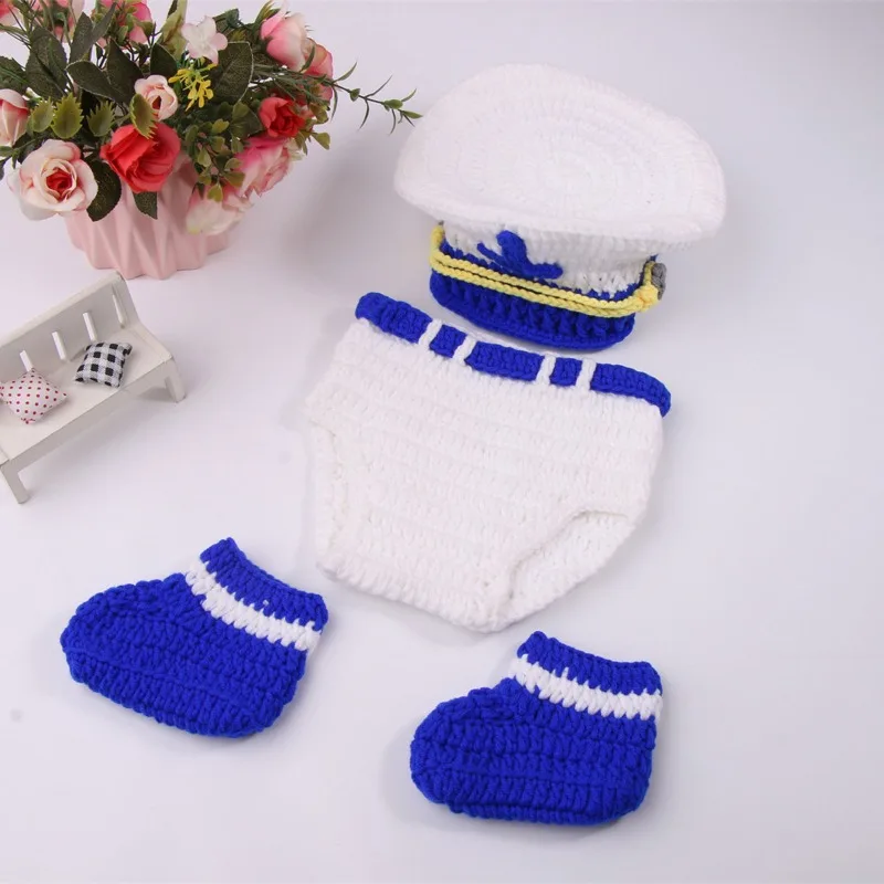 Handcrafted Crochet Outfit Set for Baby Boy - 2/3Pcs Nautical Police Costume for Newborn Photo Shoot & Professional Photography