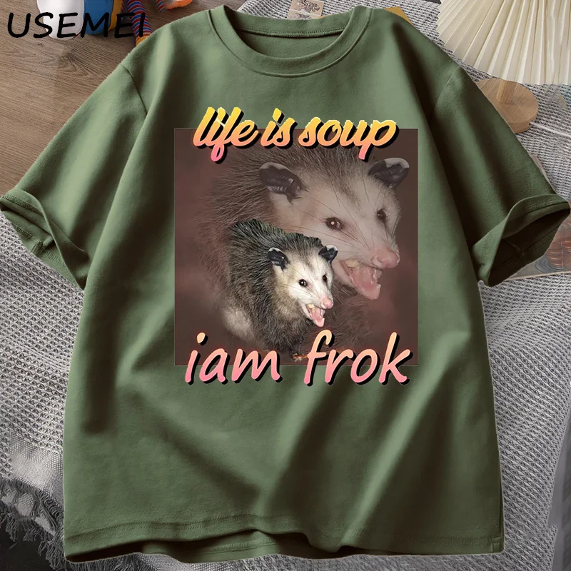 Life Is Soup I Am Fork Possum T-shirt Men Cotton Short Sleeve Tee Shirt Unisex Men Clothing Printed T Shirt Cotton Oversize