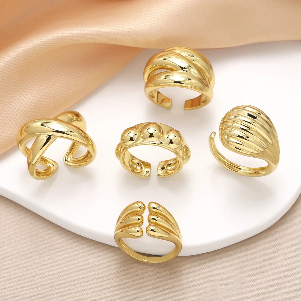 OCESRIO Fashion Polish Crossover Statement Rings for Women Copper Gold Plated Leaves Ball Wide Ring Jewelry Women Gift rigm82