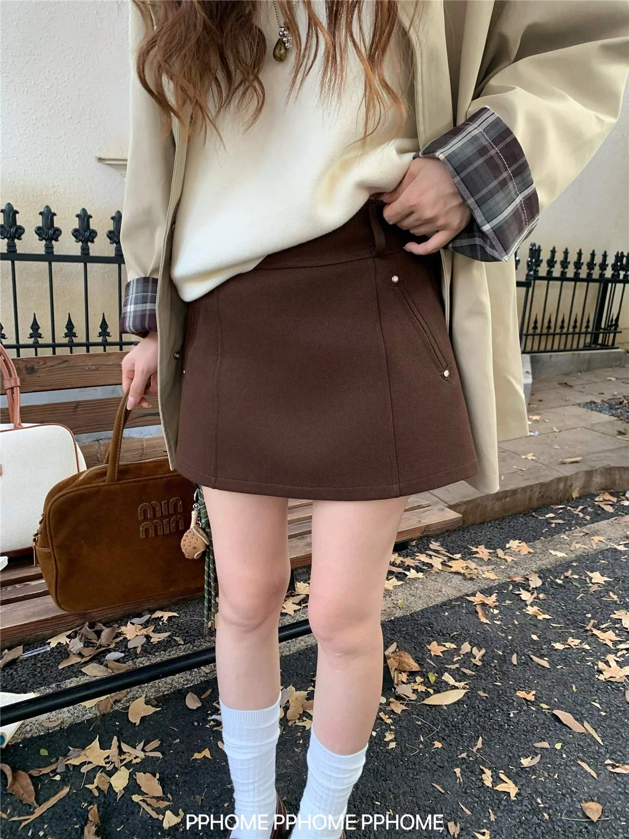 

Women's Autumn Winter Structured A Line Short Skirt Lady Solid Color High Waist Basic Mini Skirt