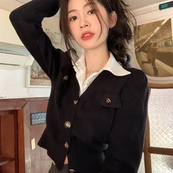 College Style Vacation Two-piece Polo Neck Knitted For Women In Early Autumn Fit And Slim Waist ColleCtion Short Sweater