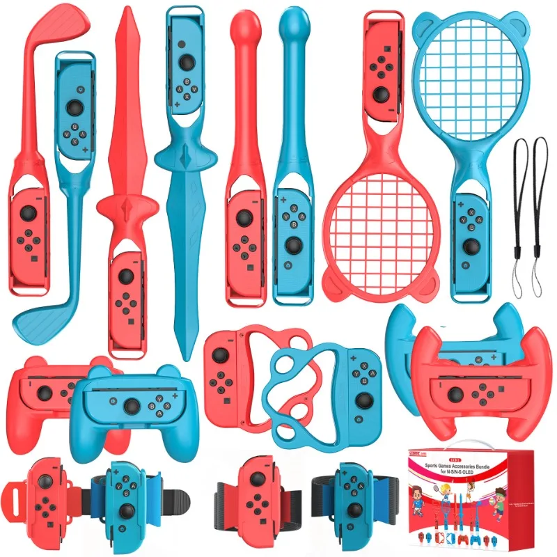 

Switch Sports Accessories Bundle Kit 18 In 1 for Nintendo Switch Sport Game Joycon Controller NS Strap Wrist Dance Band Racket
