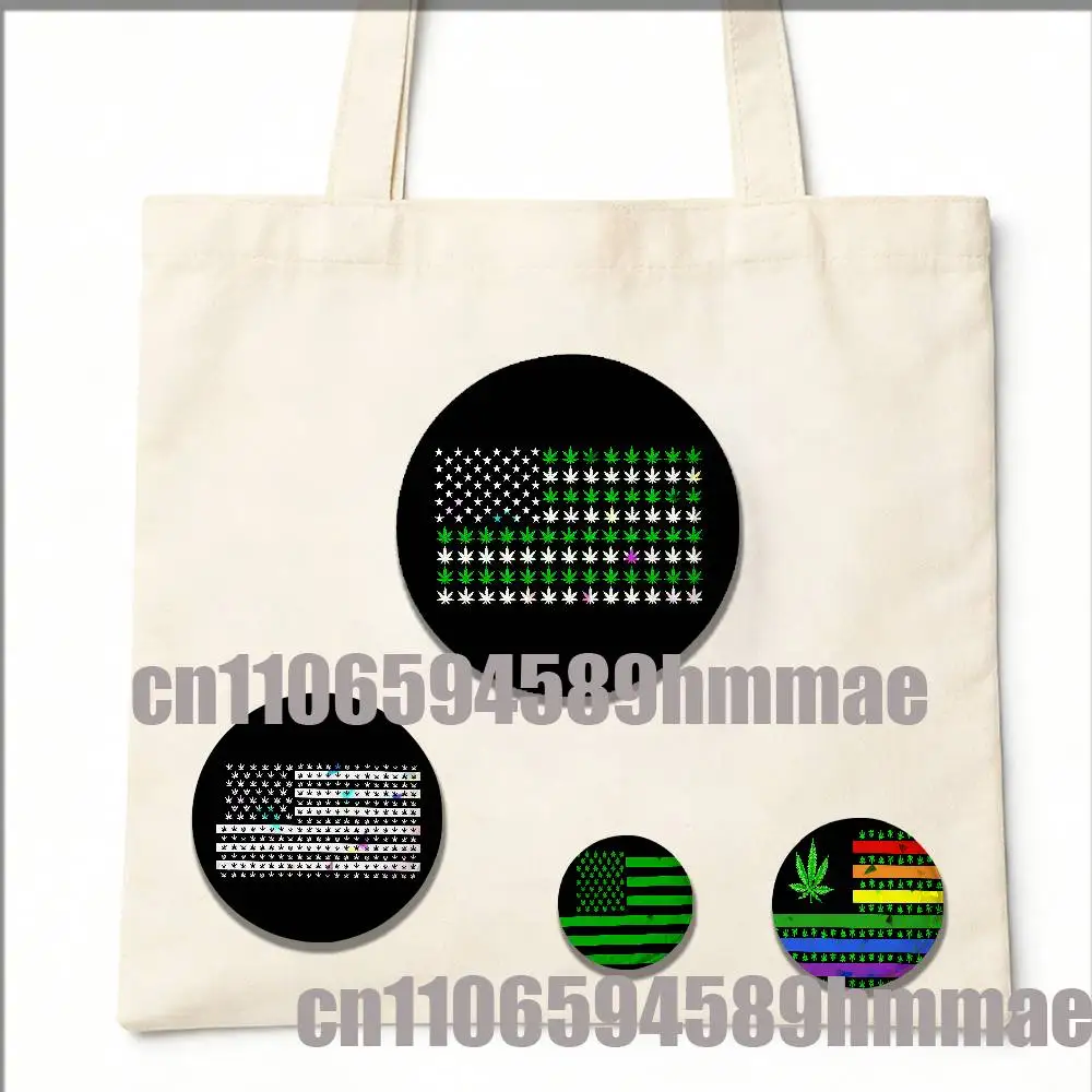 

For Green America USA Leaf Weed Flag Emblem Round Pins Insignia Badge Cover Ornament 75mm Cosplay Brooch Button