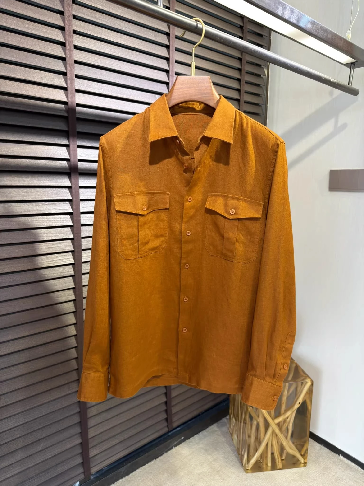 

BC Italian old money wind 26ss pure linen double pocket tooling shirt