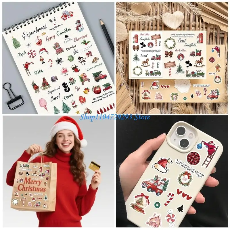 24 Adhesive Christmas Stickers Set Santa Reindeer Snowman Tree For Window Wall D 