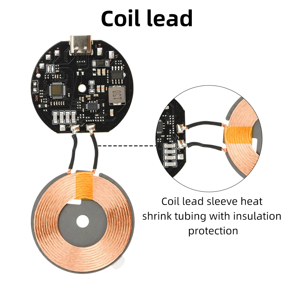 Transmitter Module Coil Circuit Board 5W/10W/15W/20W Type-c 5V/9V/12V/24V/QC/PD Fast Charging Wireless Charger Module PCBA DIY