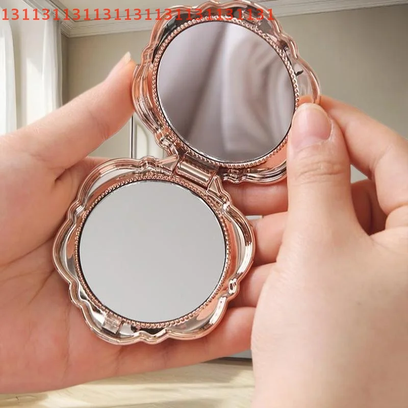 1 mini specchio portatile retrò con fiore di rosa - Strumento di bellezza cosmetica per specchio tascabile compatto a doppia faccia