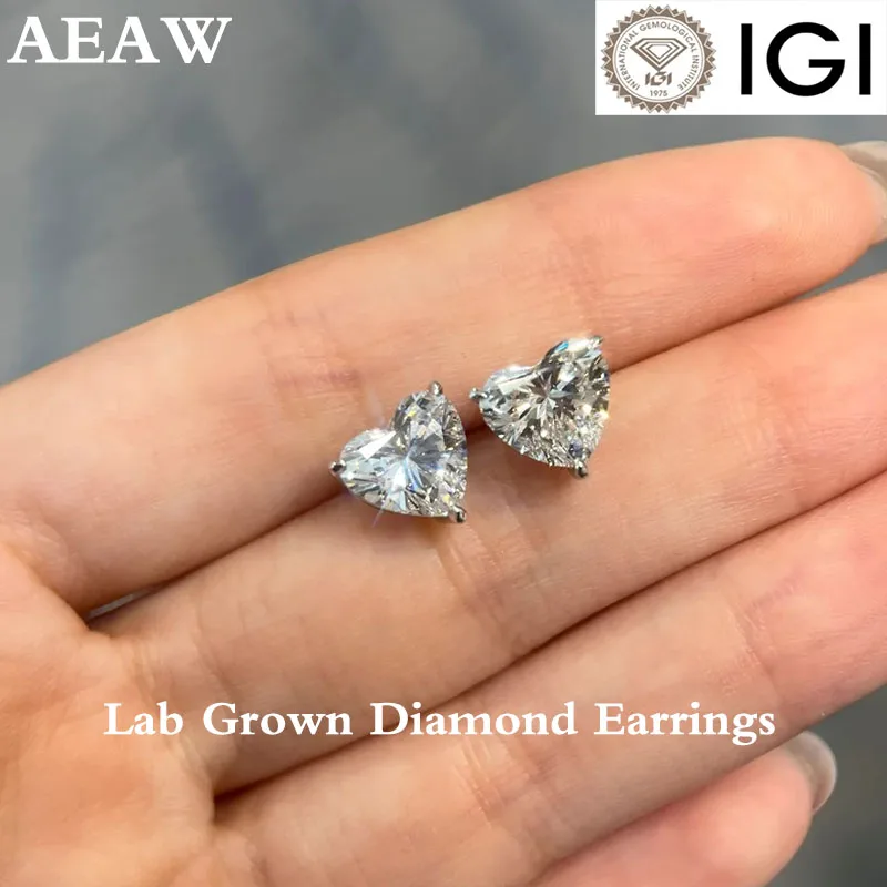14K Gold 0.5-1CT Heart Cut DEF Color VS VVS Clarity Lab Grown Diamond Stud IGI Certificate CVD HPHT Fashion Ear Buckle Female
