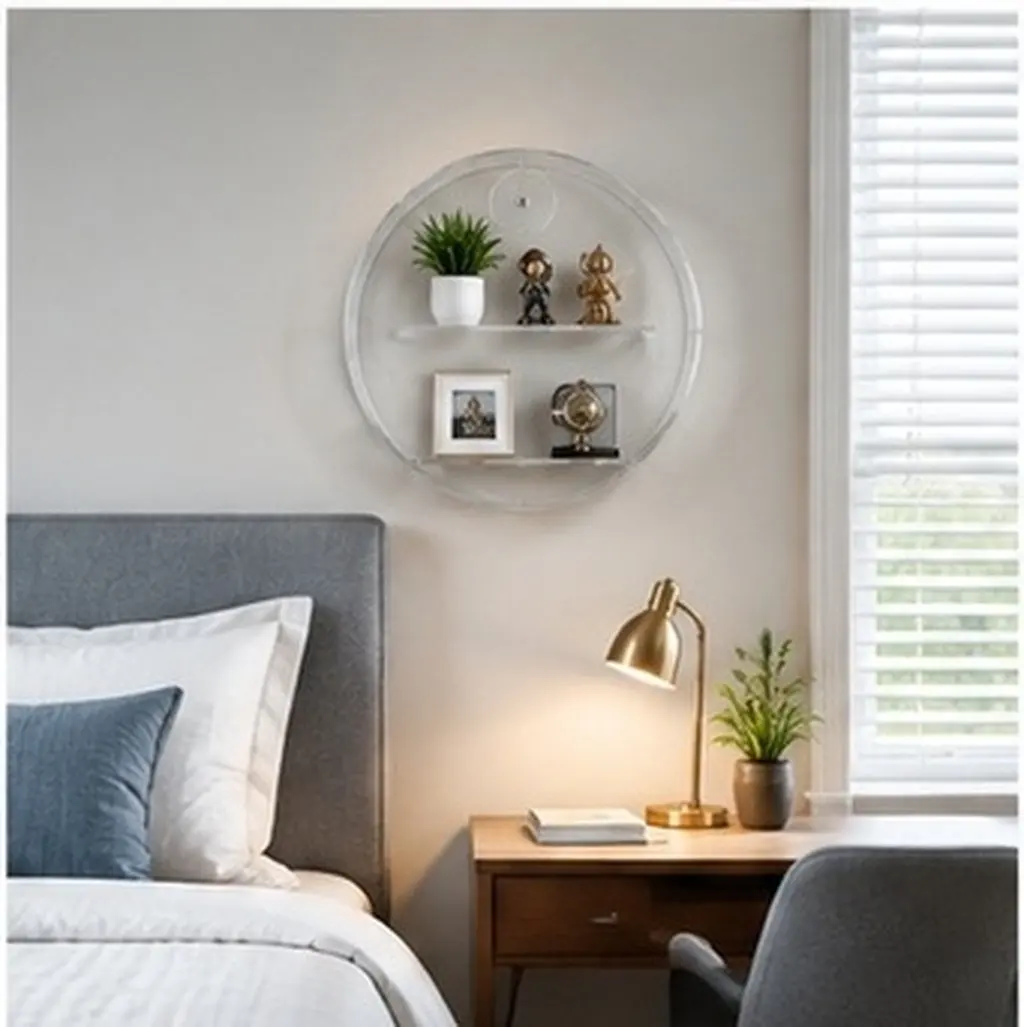 1Set Wall Mounted Display Cabinet Round Shape Modern Floating Design Versatile Storage for Souvenirs Decor Office Bedroom