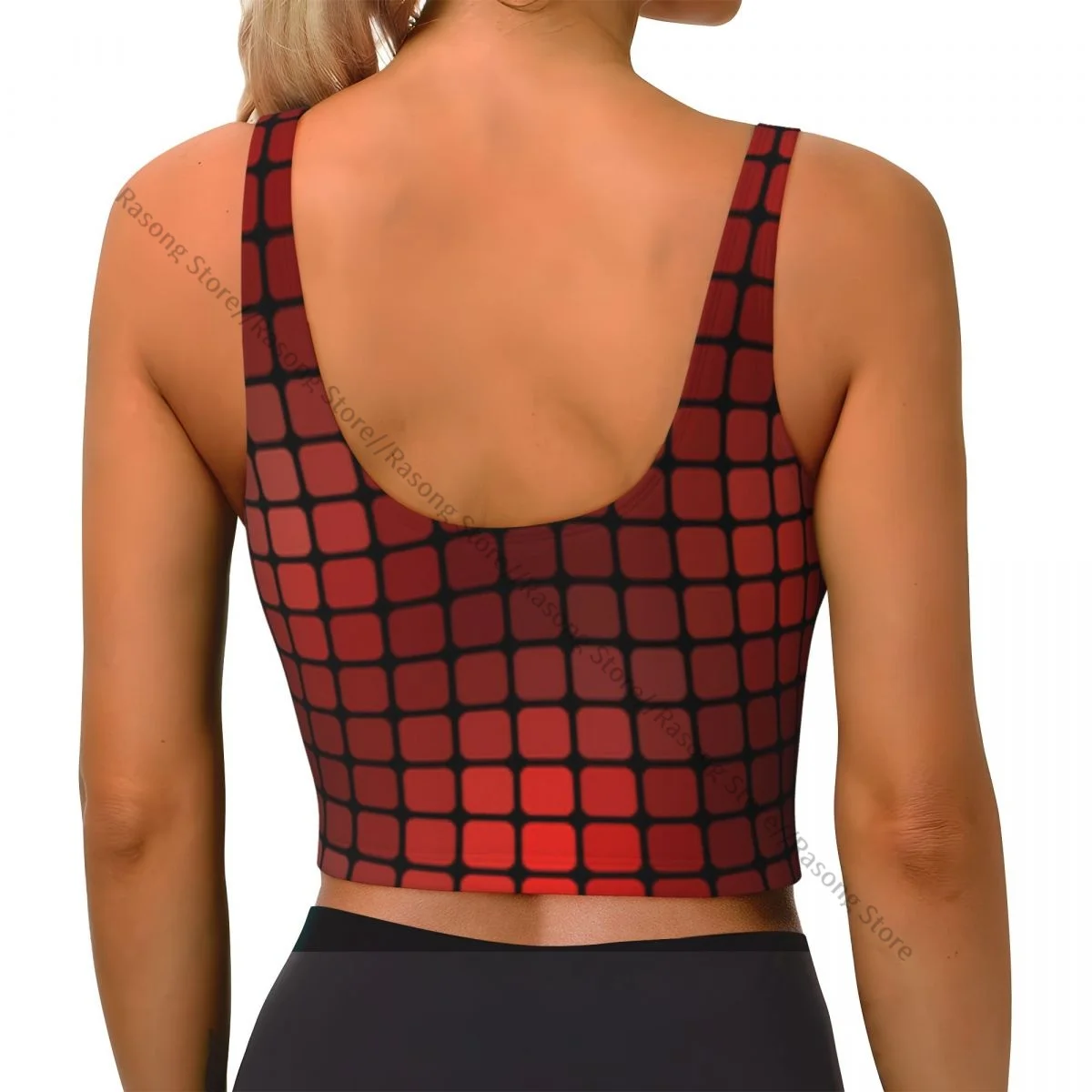 Yoga Vest Women Gym Sports Crop Tops Abstract Mosaic With Square Tiles Streetwear Workout Breathable Tank Top Female