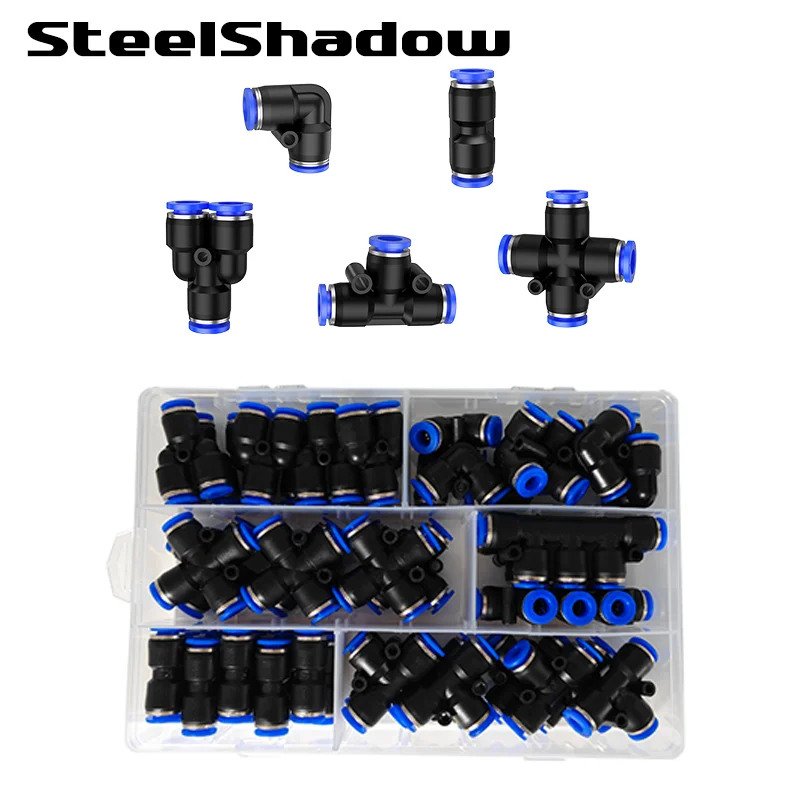 Box Set Air Straight Pneumatic Fittings Hose Pipes Push in Quick Release Connector 6 8 10 12mm Couplings